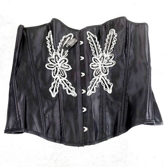 ADORE ME Black Corset PLUS SIZE 2XL XXL Lace Up Floral Beaded Lace Sparkle NEW - Picture 1 of 8